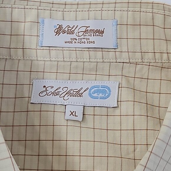 World Famous Rino Brand Eck Unltd Short Sleeve Shirt Men's XL Brown Check EUC LN - Picture 8 of 14